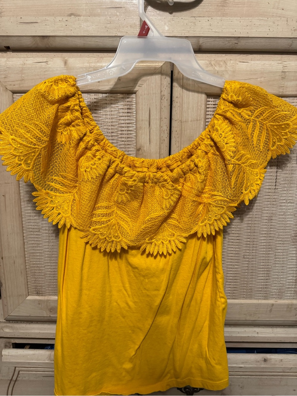 a new day Yellow Off-Shoulder Lace Trim Top